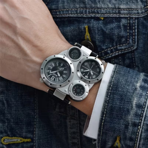 Large Dial Quartz Watch with Belt and Compass