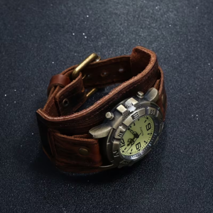 Vintage Retro Big Wide Genuine Leather Strap Watch