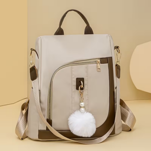 Women's Large Capacity Soft- Backpack with Pom-Pom Pendant